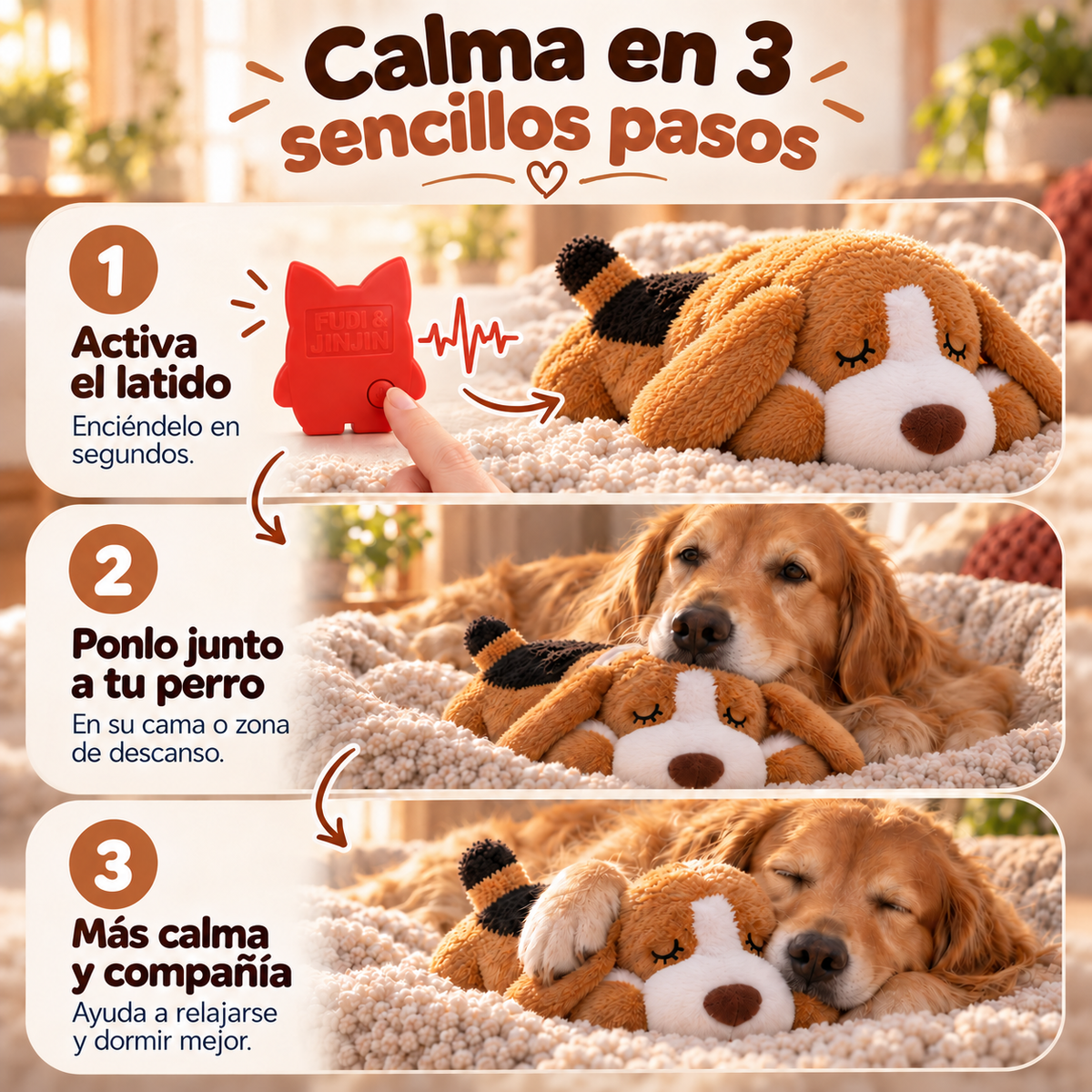 Peluche suave TheSleepyPaw con módulo de latido extraíble