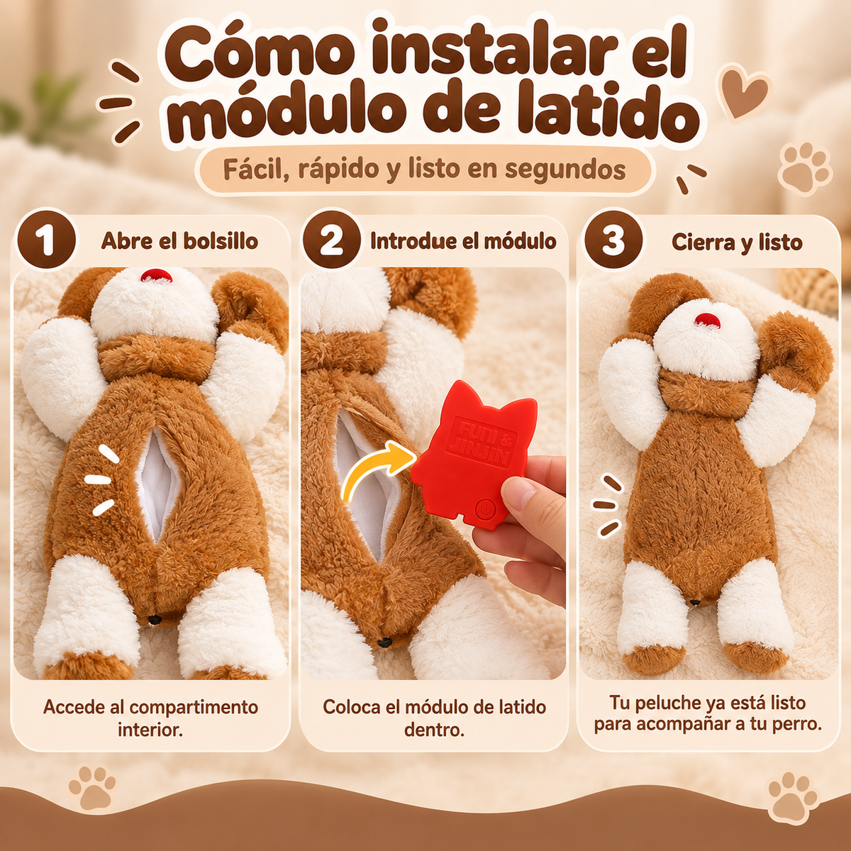Detalle del peluche TheSleepyPaw con latido para perros